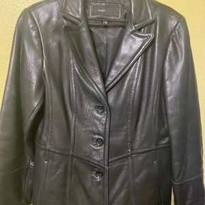 Black women leather jacket.